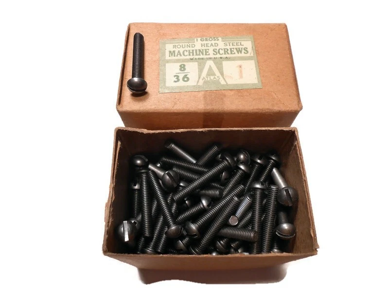 Tornillo de máquina de acero cabeza redonda Atlas 8-36 x 1" de largo 1 bruto (144) EE. UU. Foto 1 de 1