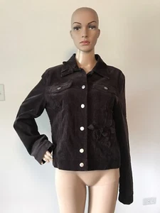 Casual Corner Annex Brown Stretch Cotton Corduroy Jacket Coat Floral Detail L - Picture 1 of 12