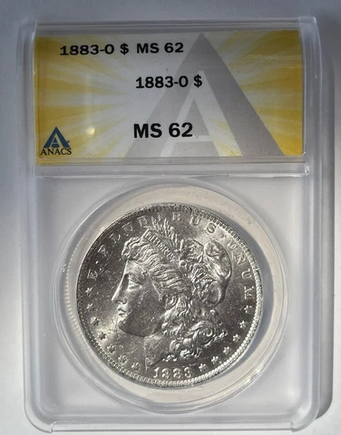 1883-O Morgan silver dollar. ANACS MS62 Cover