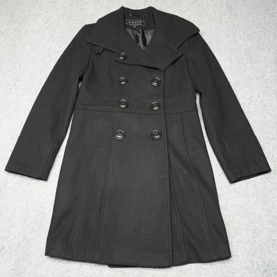 Abrigo para mujer Giacca negro mezcla de lana doble botonadura forrado pequeño Foto 1 de 4