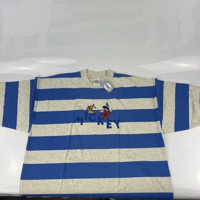 Camisa De Colección Disney Mickey Fantasia Rayas Azul/Avena Nueva Con Etiquetas Bordada Foto 1 de 4