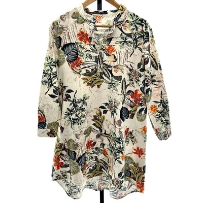 Zanzea Collection Tropical Print Long Sleeve 100% Cotton Shirt Dress Sz XXL - Image 1 of 4
