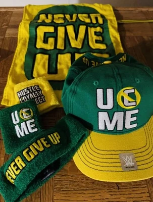 John Cena Green Yellow Hat Headband Wristband Towel SET - Hustle Loyalty Respect - Image 1 of 4