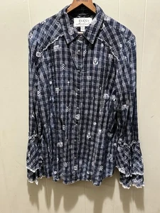 Ryan Michael Double Flare Sleeve Western Rodeo Shirt Button Snap Blue White Sz L - Picture 1 of 5