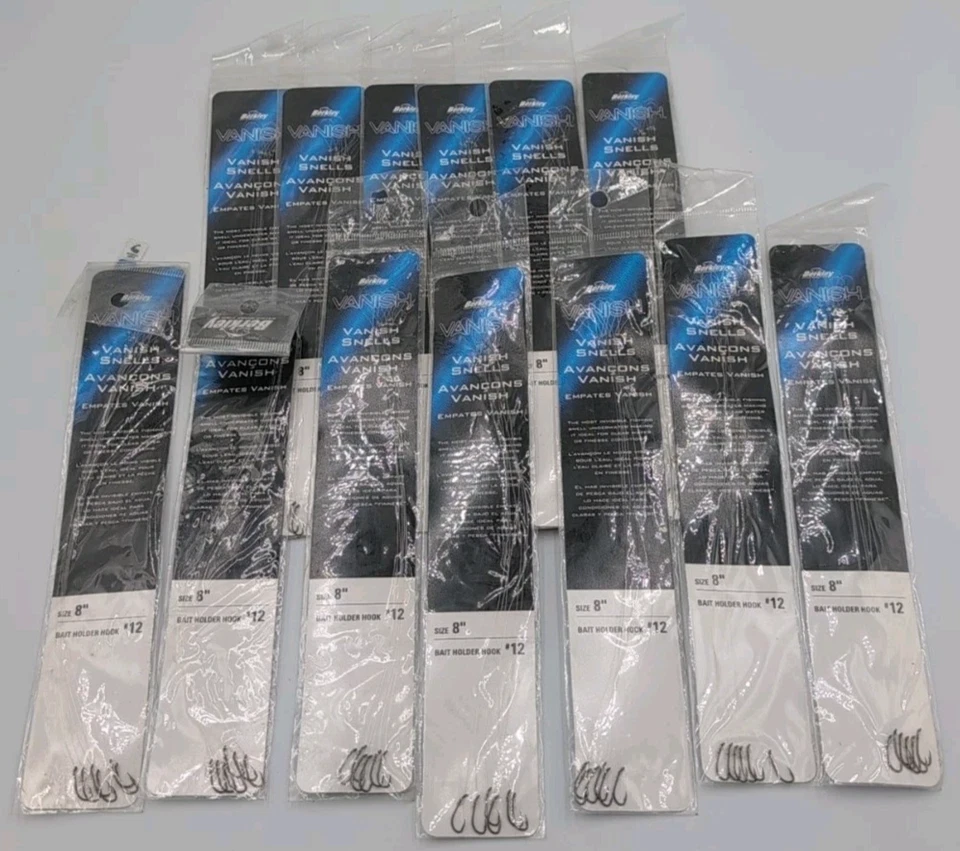 Lote de 13 - Berkley Vanish Snell Gancho Líder de Pesca Plataformas Cebo Soporte 8" #12 6pk Foto 1 de 4