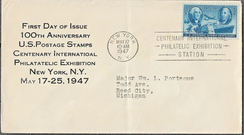 (20)  USA - 1947 3c PHILATELIC EXHIBITION NEW YORK FIRST DAY COVER - Image 1 of 1