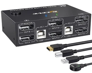 KVM Switch 2 Monitors 2 Computers DisplayPort and HDMI 4K60HZ USB3.0 Remote 12V - Picture 1 of 9