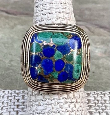 Barse NWT Blue Green Azurite Malachite Bronze Statement Ring Size 8 - Image 1 of 4