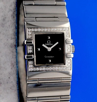 Reloj Omega Constellation Quadra para dama - esfera y bisel de diamantes negros - 1528,46 Foto 1 de 4