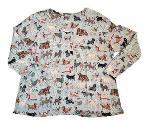 Sleep Sense Henley PJ Top HOLIDAY DOGS Größe Damen 1X blau - Bild 1 von 4