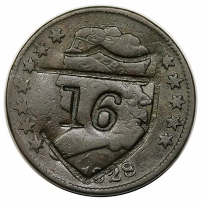 1828 Classic Head Half Cent, 12 Stars, "16" in shield counterstamp, Brunk ETC-43 - Image 1 of 3
