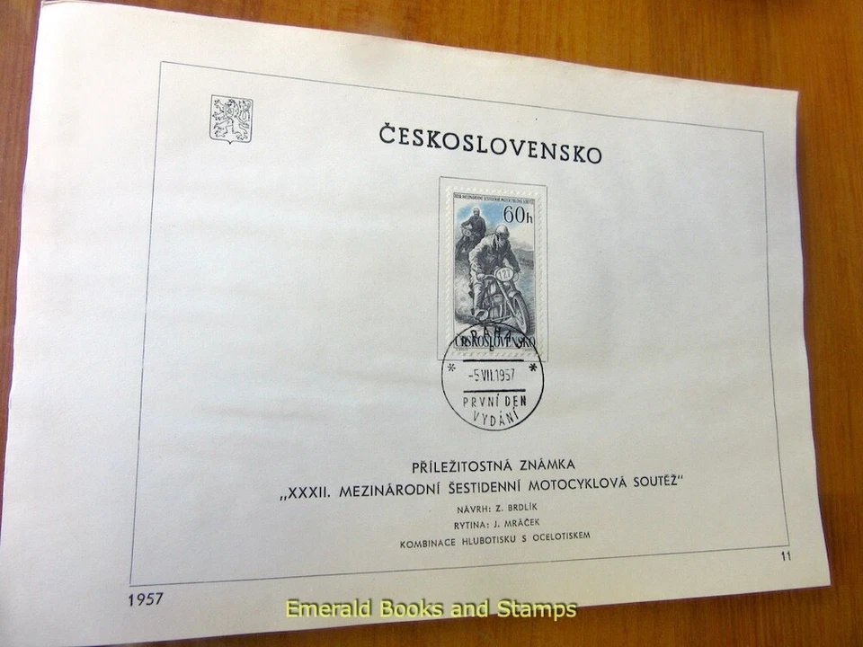 EBS Czechoslovakia 1957 - International Motorcycle Race - 1034 - FIRST DAY SHEET - Image 1 of 1