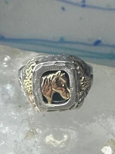 Anillo de Oro Black Hills Onyx Hojas de Caballo Vaquera Banda Plata de Ley Talla 6 Mujer - Imagen 1 de 13