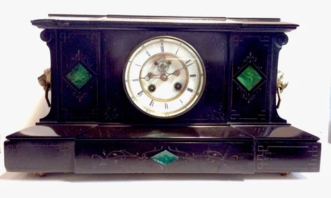 Antique French Medaille de Bronze L Marti Black slate Marble Mantel Clock-works Cover
