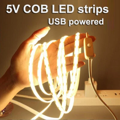 1M-5M 320LEDs/M DC5V USB Powered Flexible COB LED Strip High Density Tape Lights - Image 1 of 4