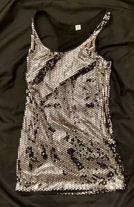 H&M silver sequin racer back mini skip dress Size 8 - Picture 1 of 6