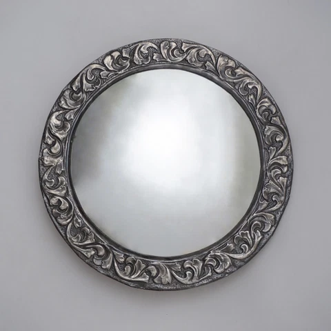 Antique Arts & Crafts convex wall mirror, pewter, 1900`s ca, English Cover