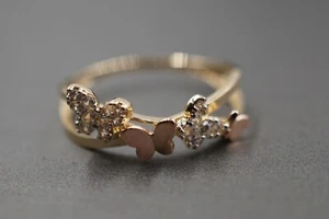 14K Solid Yellow Gold Beautiful Fancy Four Butterfly CZ Band Ring. Size 6.75 - Picture 1 of 7