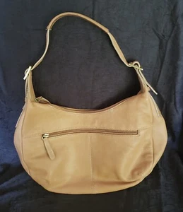 Vintage Y2K Stone Mountain British Tan Leather Half Moon Hobo Purse Shoulder Bag - Picture 1 of 11