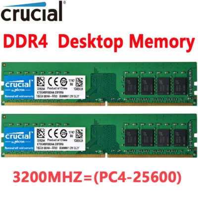 Crucial DDR4 32GB 2X16GB 3200 Mhz  PC4-25600 288pins Desktop Memory Dimm Ram - Image 1 of 4