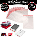Clear OPP Cello Cellophane Bags Self Seal Large Small For Clothes Cards 16 Sizes