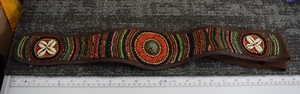 Chicos Wide Belt Women M L Brown Leather Multicolor Beaded Tribal Shells $129 - Picture 1 of 19