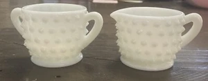 Vtg FENTON Hobnail White Milk Glass Small Cream and Sugar Bowl - Picture 1 of 6