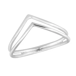 Elegante Anillo Doble Chevron Onda Curvada Plata Esterlina Banda-8 - Imagen 1 de 9