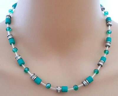 Halskette Walzen matt Grün, Emerald, Smaragd Kristall Glas Rondelle Strass 602e - Bild 1 von 4