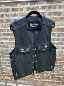 Men’s True Element leather motorcycle biker Snap Front Adjustable vest L Large - Picture 1 of 5