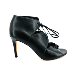 Womens 7 M Via Spiga Vibe Sandals Lace Up Caged Heels Black Leather Shoes - Picture 1 of 11