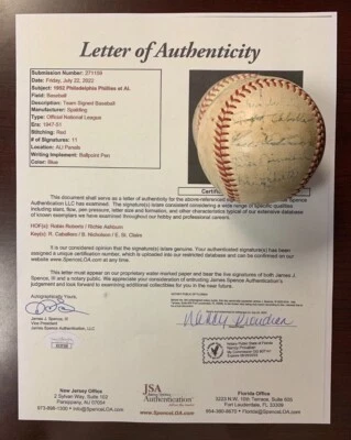 1952 Philadelphia Phillies Team Robin Roberts Signed Baseball w/ JSA COA - CM751 - Image 1 of 4