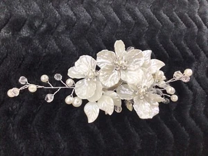 Wedding Hair Clip - Silver Wire Crystals elegant Flowery Women Bridal Pearl - Picture 1 of 12
