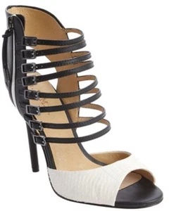 L.A.M.B. Schwarz & weiß Leder Schlangenprägung Riemchen Larson Heels Größe 7,5 - Bild 1 von 7