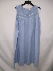 Gilligan O Malley Womens Night Gown 3XL XXXL Blue Sleepwear Sleeveless Cotton
