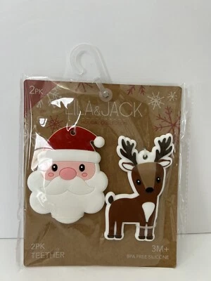 Mordedor de silicona Lila & Jack Holiday 2PK Navidad Santa Reno sin BPA 3M + Foto 1 de 4