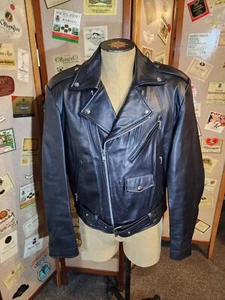 Vtg Wilsons Open Road Leather Black Motorcycle Biker Heavy Jacket Mens 42 Punk - Picture 1 of 24