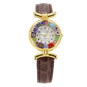 GlassOfVenice Murano Glass Millefiori Watch with Leather Band - Brown Multicolor - Picture 1 of 5
