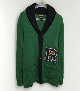Raro cardigan Ralph Lauren RUGBY S unisex verde navy varsity patch vintage preparazione - Foto 1 di 6