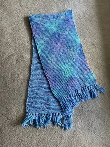 Hand Knitted 78X 15.5” Large Warm Blue/Purple Woman’s Winter Scarf - Picture 1 of 5