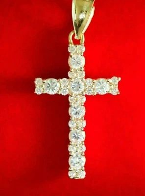 2 Ct Round Cut Lab Created Diamond Cluster Cross Pendant 14k Yellow Gold Plated - Image 1 of 3
