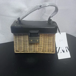 Zara 2-Wege Korbtasche Handtasche Schulter Kunstleder Schalter geflochten Druckverschluss schwarz - Bild 1 von 11