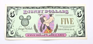 1998 - $5 Five - DISNEY DOLLARS - Goofy Currency With Character - A00388440A - - Picture 1 of 3
