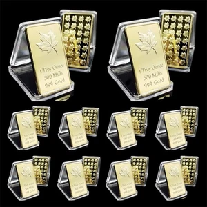 LOT 10 X 1 OZ 24K GOLD LAYERED CANADIAN MAPLE LEAF BARS IN CAPSULE BU - Picture 1 of 6