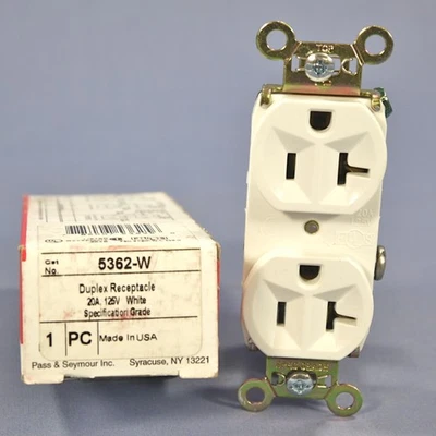 Pass & Seymour 5362-W White 20A Specification Grade Receptacle Outlet 5-20R - Image 1 of 4