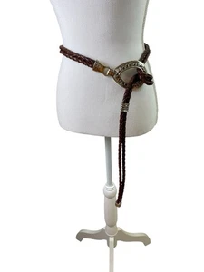 Brighton Braided Lasso Lariat Rope Belt Brown Leather Sz M/L Double Barrel 1994 - Picture 1 of 12