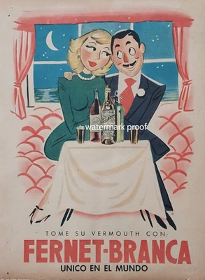 Pôster Fernet Branca anúncio vintage anos 40 Argentina bar estilo retrô arte casal amoroso - Imagem 1 de 4