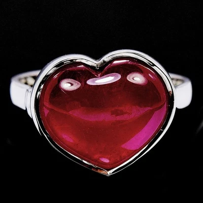 ANILLO PLATA ESTERLINA 925 DULCE ROJO RUBÍ CORAZÓN CORTE 13x10MM. PIEDRAS PRECIOSAS TALLA 7,25 Foto 1 de 4