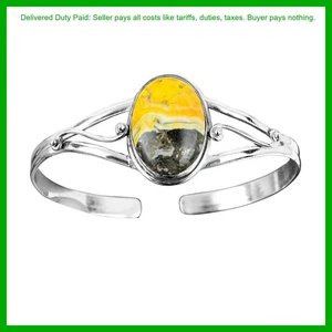 Thanks Giving Day Deal 925 Silver Oval Bumble Bee Jasper Stone Bangle Bracelet - Picture 1 of 7