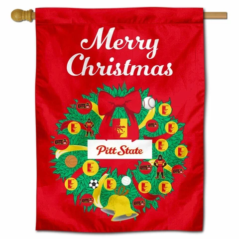 Pittsburg State University Happy Holidays Christmas Decorative House Flag Cover